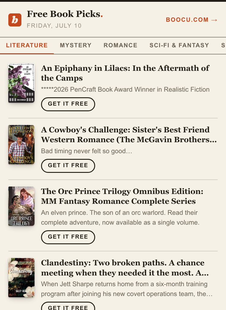 The Boocu extension popup showing today's free book picks